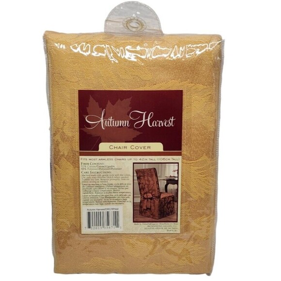 Autumn Harvest Dining Armless Chair Cover Yellow Gold Embossed Design 42 in Max - Picture 1 of 6